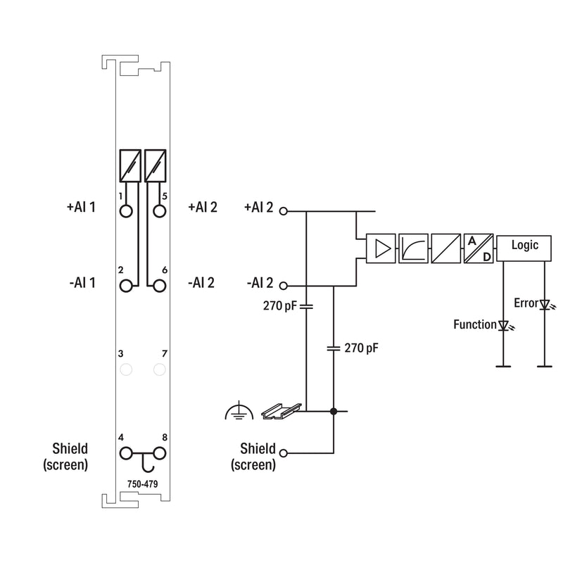 WAGO - Feldbus, Dez. Peripherie - Analoges Ein-/Ausgangs-Modul Analog Eingangsklemme 750-479 2-Kanal +-10V Diff