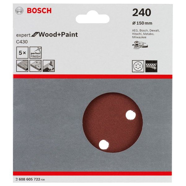 Bosch - Schleifpapier/Schleifvlies Schleifblatt C430, 150 mm, 2608605722 240 6 Löcher Klett