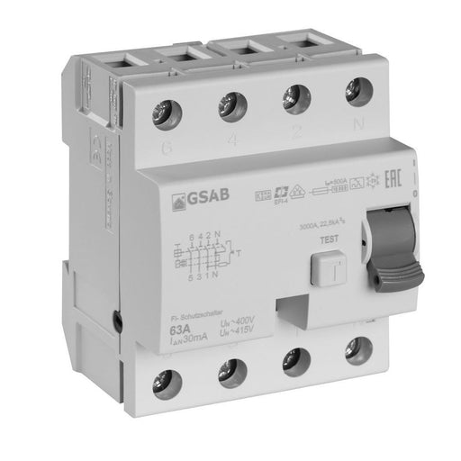 GSAB Elektrotechnik - Fehlerstrom-Schutzschalter FI-Schutzschalter FI4-63-30 63A, 4-pol. 30mA