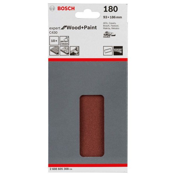 Bosch - Schleifpapier/Schleifvlies Schleifblatt C430, 93 x 2608605308 186 mm 180 8 Löcher