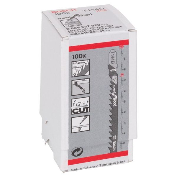 Bosch - Stichsägeblatt Speed for Wood, 100er-Pack 2608637880
