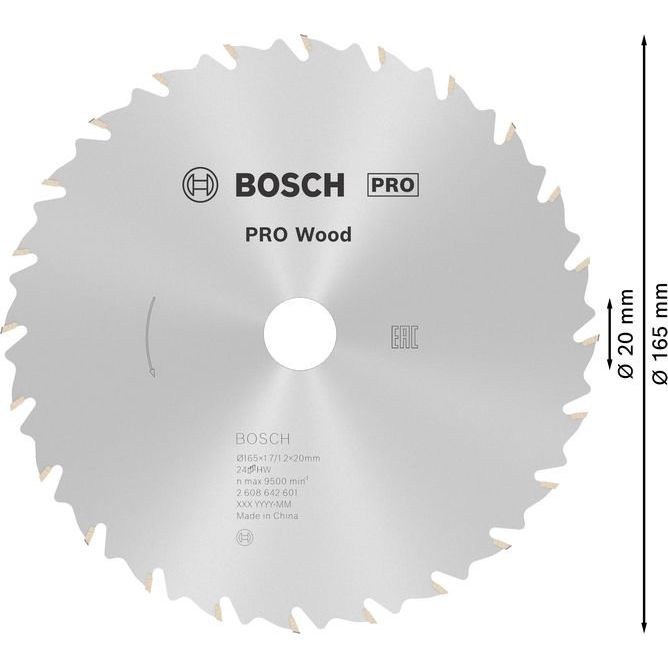 Bosch - Kreissägeblatt PRO Wood Kreissägeblatt, 2608642601 165 x 1,7 x 20 mm