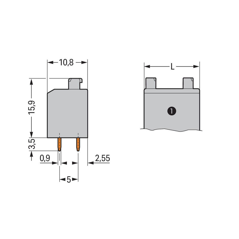 WAGO - Leiterplattenklemme 735-306/003-000 Drücker,1,5mm²,grau − 40 Stück