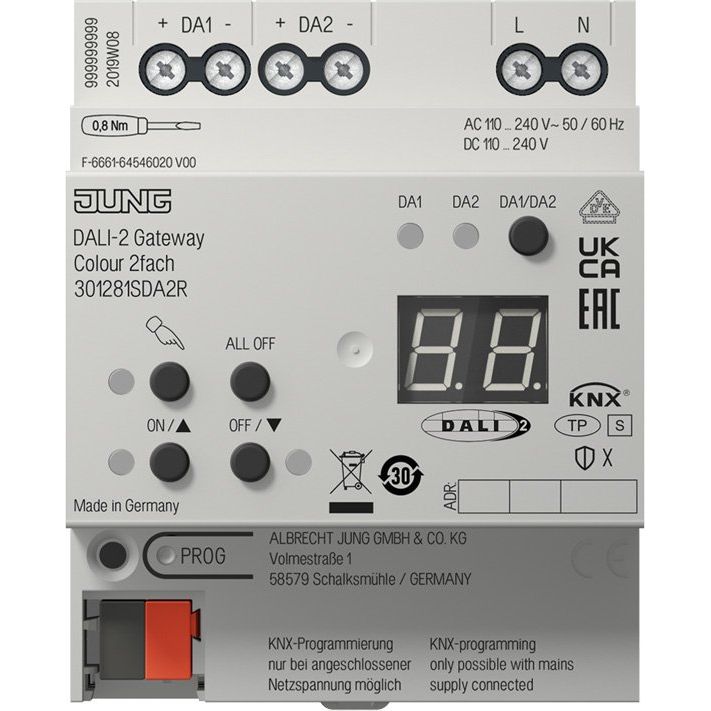 Jung - Bussystem-Systemschnittstelle/Medien-Gateway KNX DALI-2 Gateway Colour 30128 1S DA2 R 2fach