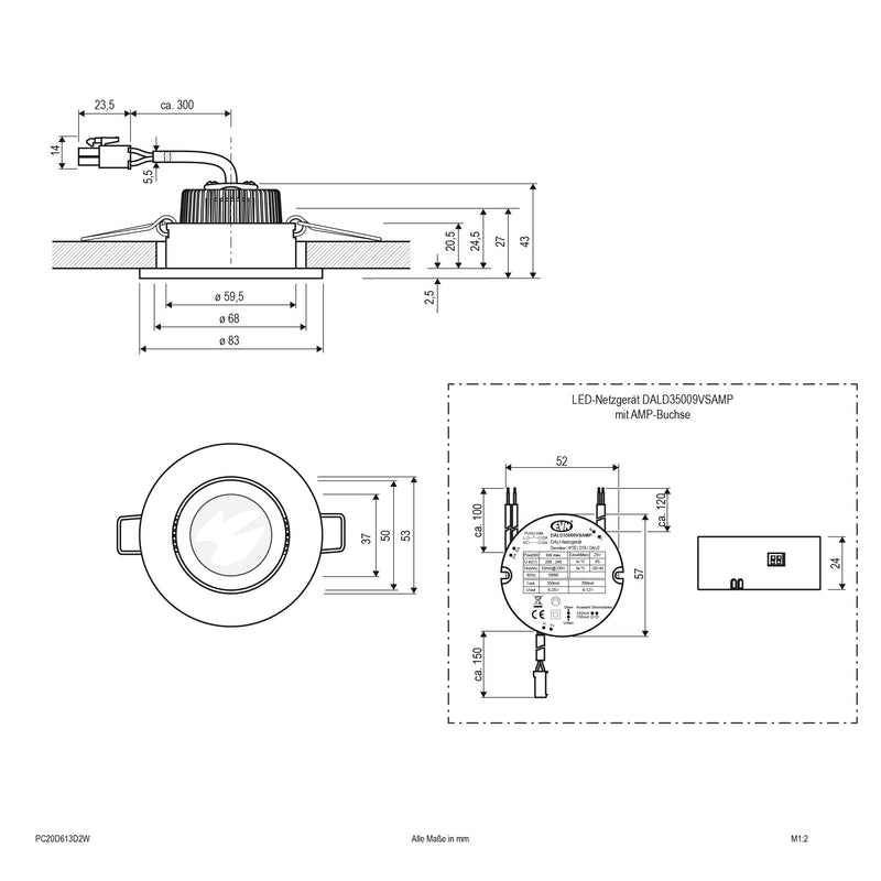 EVN Lichttechnik - Downlight/Strahler/Flutlicht LED-Deckenleuchte dim2warm PC20D613D2W DALI