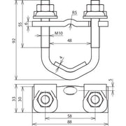DEHN - Verbinder für Blitzschutz Bügelklemme BVK1648FL40KB#308046 f. Rd 10mm/Fl30-40mm