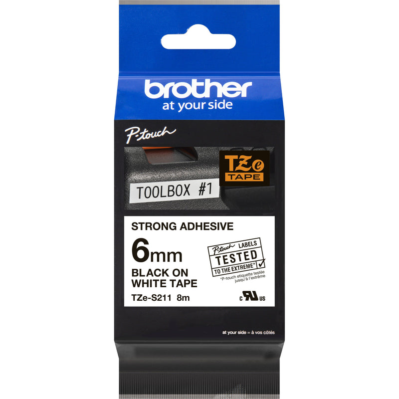 Brother - Schriftband Beschriftungsband TZe-S211 weiß/schwarz 6 mm