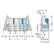 WAGO GmbH & Co. KG - Leiterplattensteckverbinder THT-Federleiste gerade 722-742/039-000 7,5mm,lichtgrau − 10 Stück