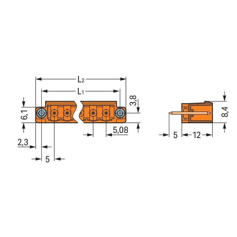 WAGO - Leiterplattensteckverbinder THT-Stiftleiste Lötstift 231-335/108-000 1,0x1,0,gerade,or − 100 Stück