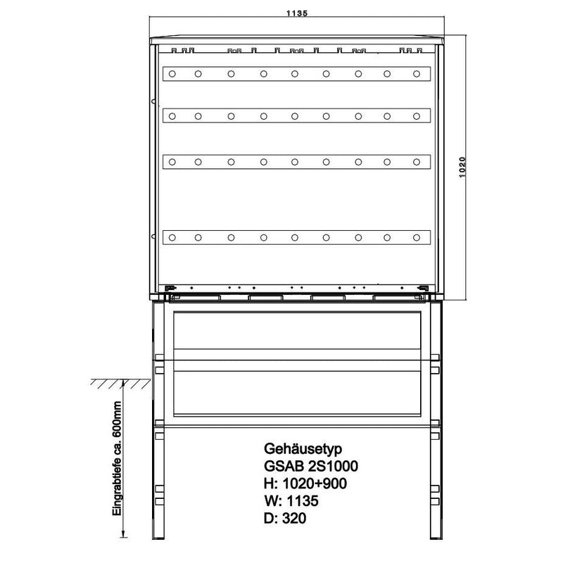 GSAB Elektrotechnik - Anschlussschrank Normkabelverteilerschrank 2S1000KPIMC HxBxT:1000x1135x320