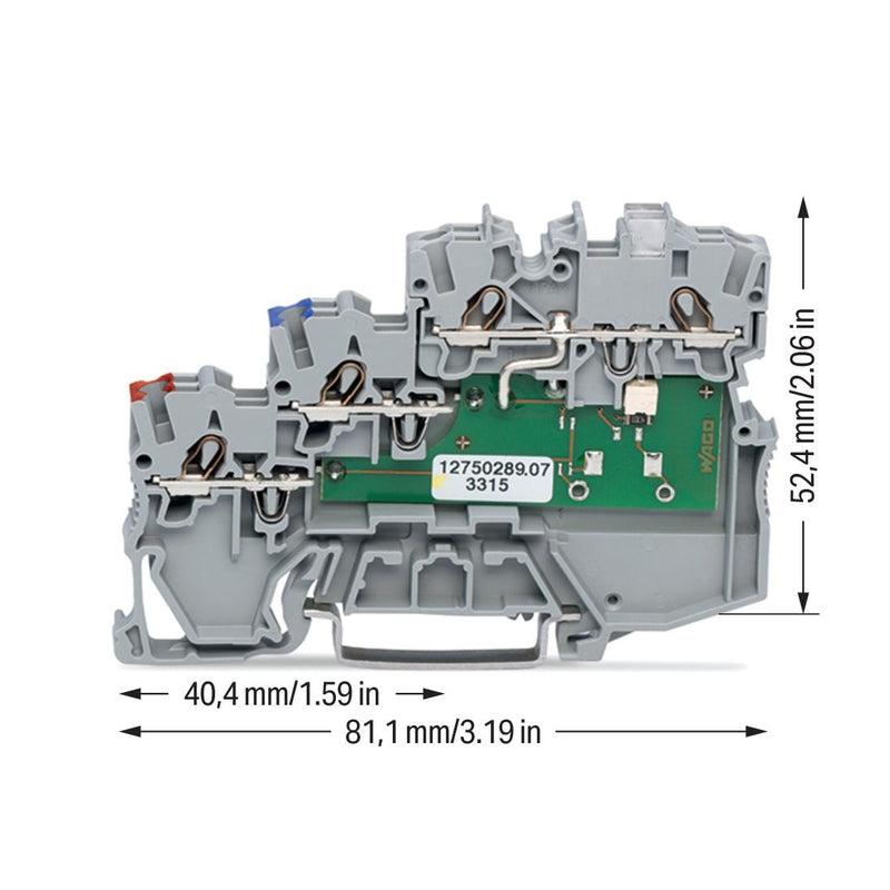 WAGO - Initiator/Aktor-Reihenklemme 3-Leiter-Initiatorenklemme 2000-5311/1101-951 LED gelb für NPN − 50 Stück
