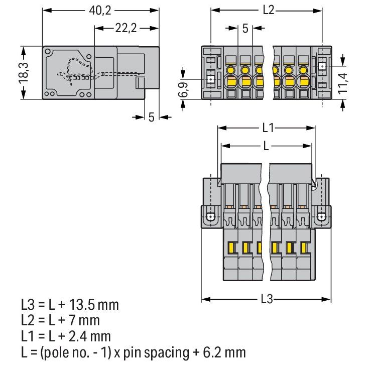 WAGO - Ein- und mehrpolige Klemmenleiste 1-Leiter-Stiftleiste 769-602/004-000 CAGECLAMP,4mm²,gr − 100 Stück