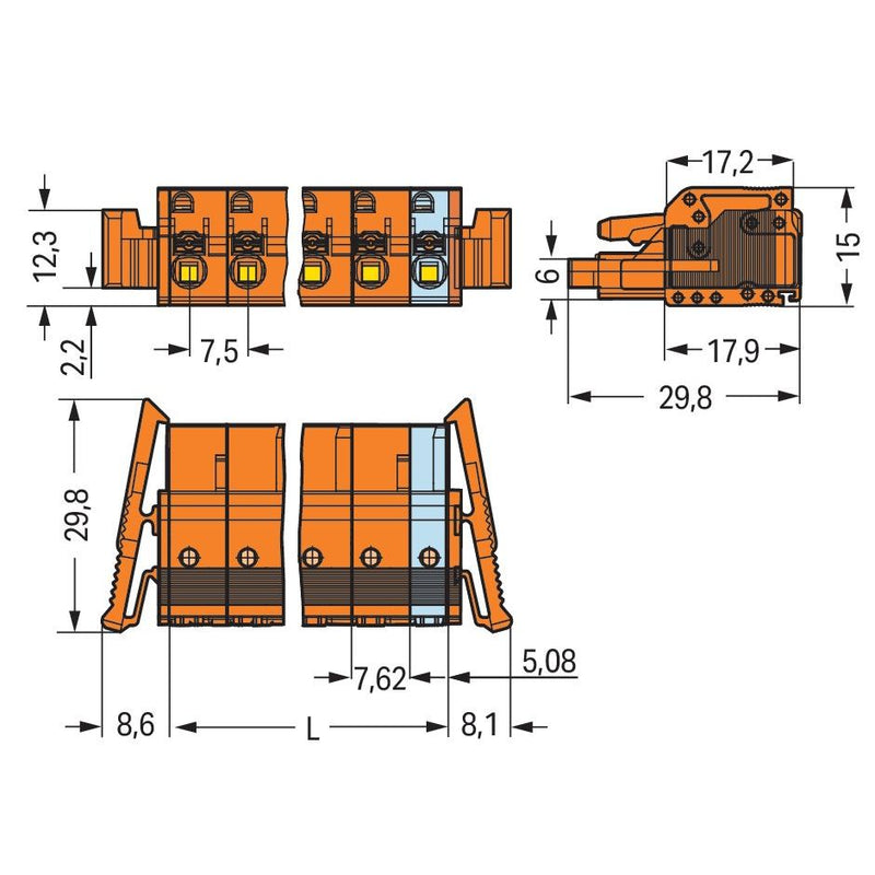 WAGO - Kabelsteckverbinder für Leiterplattensteckverbinder 1-Leiter-Federleiste 2231-709/037-000 Push-inCAGECLAMP,or − 25 Stück