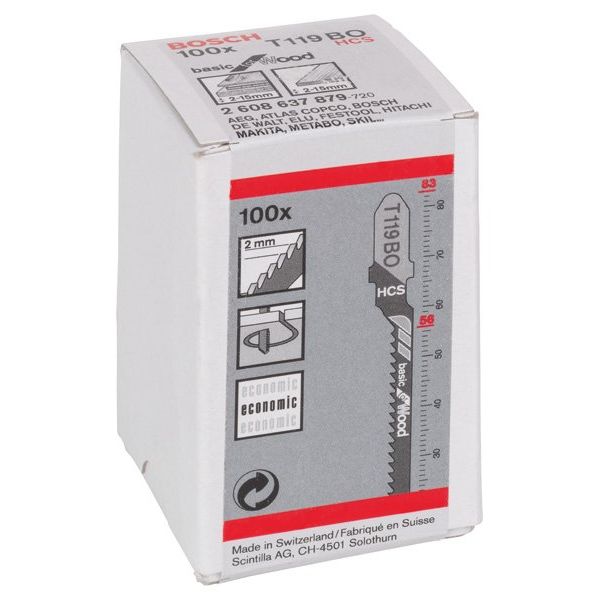 Bosch - Stichsägeblatt Basic for Wood, 100er-Pack 2608637879