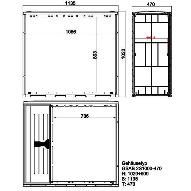 GSAB Elektrotechnik - Gehäuse/Schaltschrank (leer) Verteilerschrank 2S1000MES1ES2-470 HxBxT:1020x1135x470