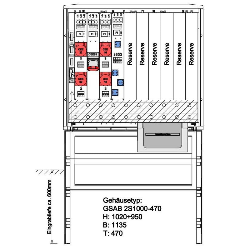GSAB Elektrotechnik - Anschlussschrank Festplatzverteiler 2S10K47LSLSy633216S HxBxT:1000x1135x470