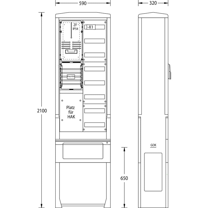 uesa - Zähler-Komplettschrank Zähleranschlußsäule ZAS-S-1-1VF WEMAG 2100x590x320mm
