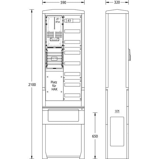 uesa - Zähler-Komplettschrank Zähleranschlußsäule ZAS-S-1-1VF WEMAG 2100x590x320mm