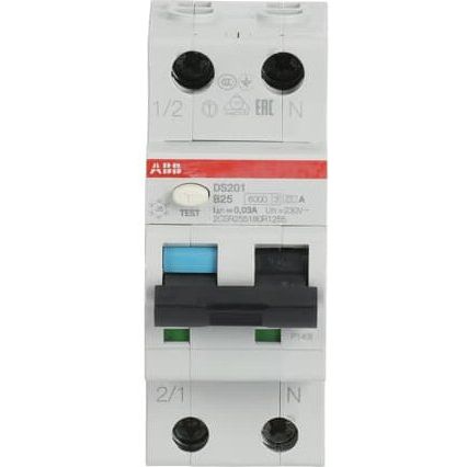 ABB Stotz S&J - Kombination FI-Schalter/Leitungsschutzschalter FI/LS-Schalter DS201A-B25/0,03 6kA, 1p+N
