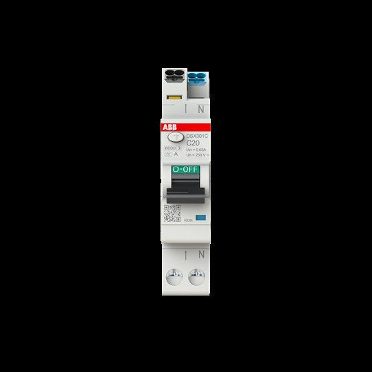ABB Stotz S&J - Kombination FI-Schalter/Leitungsschutzschalter FI/LS-Schalter DSX301C C20 A30 1 TE 6kA, 1P+N, C20