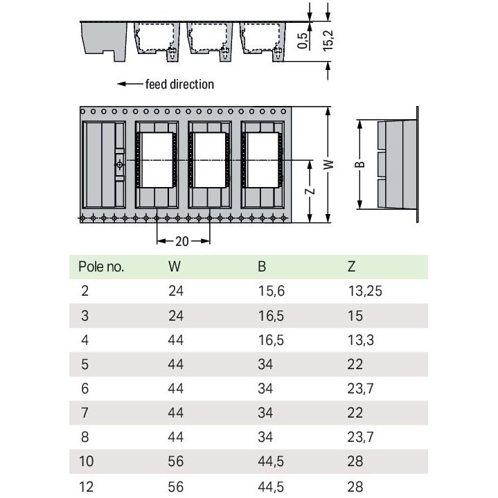 WAGO - Leiterplattensteckverbinder 1-Leiter-THR-Federleiste 20912377200000997406 abgewinkelt, lichtgr − 200 Stück