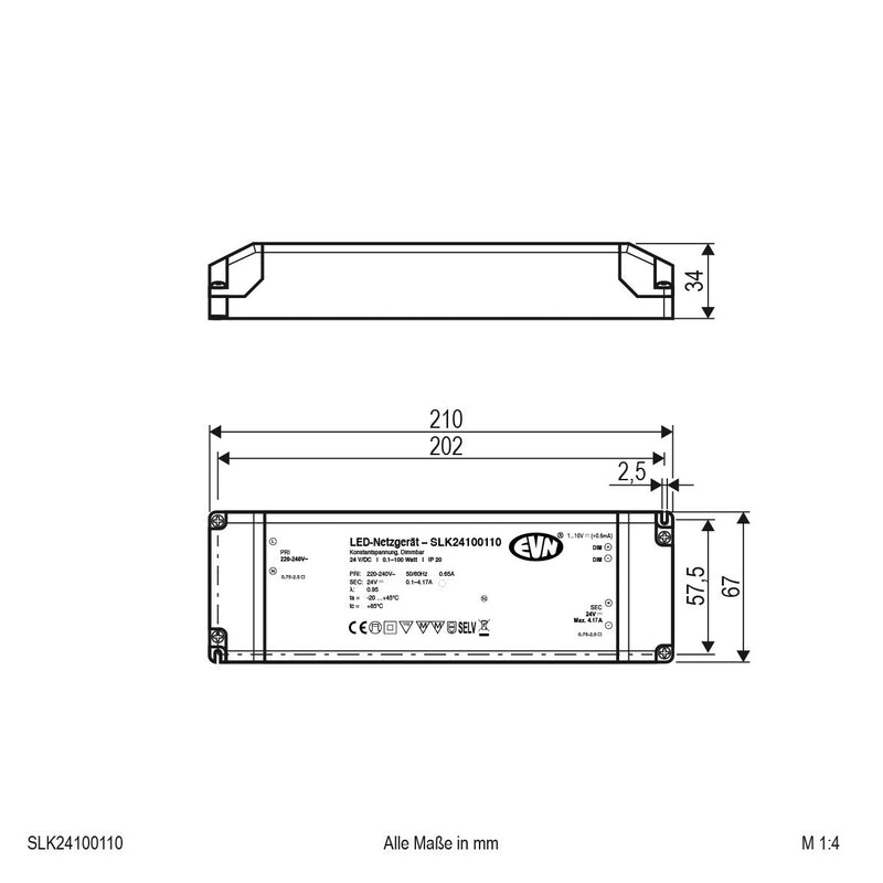 EVN Lichttechnik - LED-Betriebsgerät LED-Netzgerät SLK24100110 24VDC 0,1-100W IP20