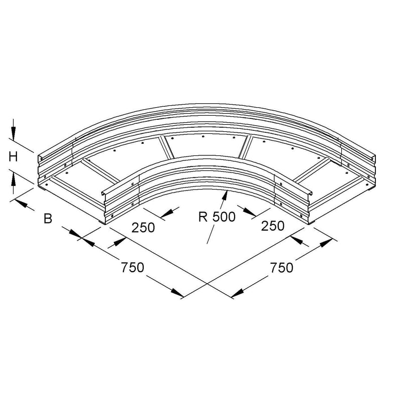 Niedax - Bogen für Kabelrinne Bogen 90 Grad WRBR 200.500 F 200x500