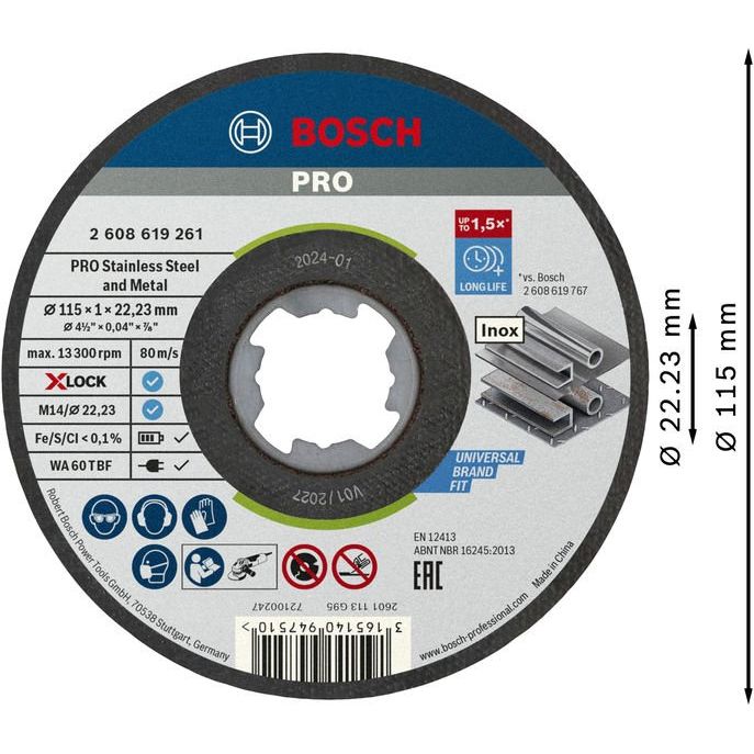 Bosch - Trenn-/Schleifscheibe PRO Stainless Steel and 2608619261 Metal X-Lock − 25 Stück