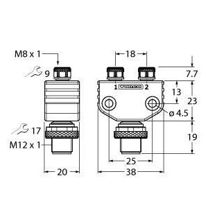 Turck - Passiver Sensor-/Aktor-Verteiler (mit Leitung) Zweifachverteiler VB2-FSM4.4-2MFK3 − 1 Stück