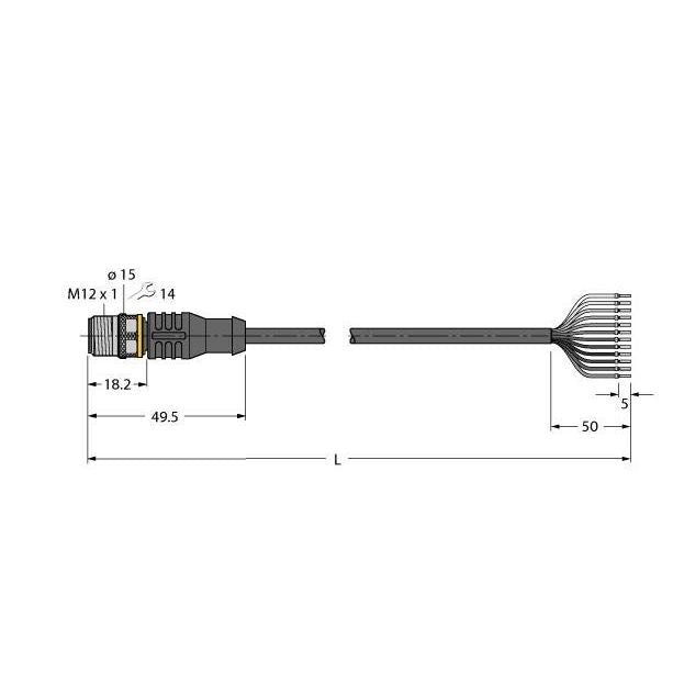 Turck - Konfektioniertes Sensor-Aktor-Kabel Anschlussleitung RSC12T-10/TEL M12-St.gerade 12p
