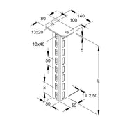 Niedax - Hängestiel für Kabeltragsystem Hängestiel U-Profil HU 5050/250 C1KG 50x50x255mm grau