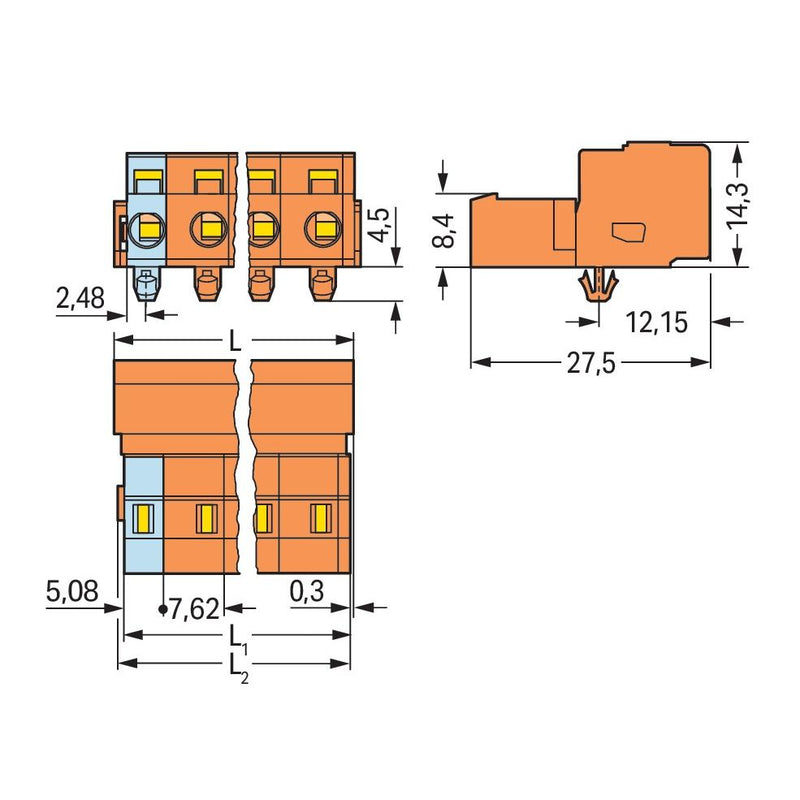 WAGO - Kabelsteckverbinder für Leiterplattensteckverbinder 1-Leiter-Stiftleiste 731-636/018-000 CAGECLAMP,2,5mm²,or − 50 Stück