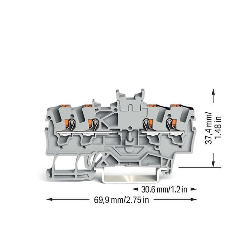 WAGO GmbH & Co. KG - Durchgangs-Reihenklemme Doppeldurchgangsklemme 2201-1441 Drücker,1,5 mm²,grau − 100 Stück