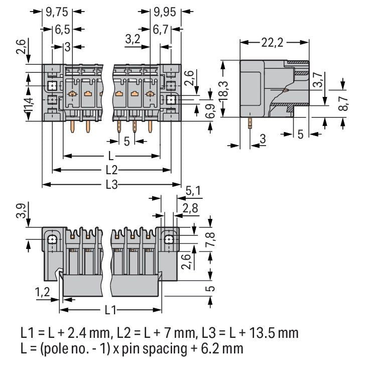 WAGO - Leiterplattensteckverbinder THT-Stiftleiste Lötstift 769-666/004-000 1,0x1,0,abgew.,gr − 50 Stück