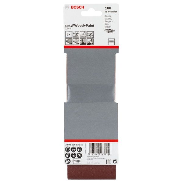 Bosch - Schleifpapier/Schleifvlies PRO X440 Schleifband, 75 x 2608606035 457 mm, G100, 3-tlg