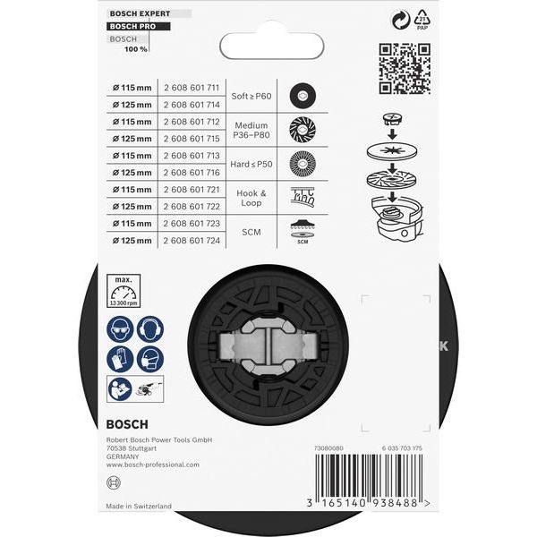 Bosch - Stützteller für Schleifwerkzeug PRO Stützteller Medium, 2608601712 115 mm, X-Lock
