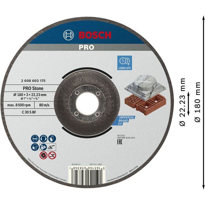 Bosch - Trenn-/Schleifscheibe PRO Stone Trennscheibe, 2608603175 180 x 3 x 22.23 mm