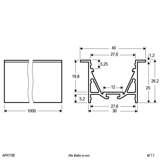 EVN Lichttechnik - Mechanisches Zubehör/Ersatzteile für Leuchten Alu-Profil APRT100 100cm Alu eloxiert