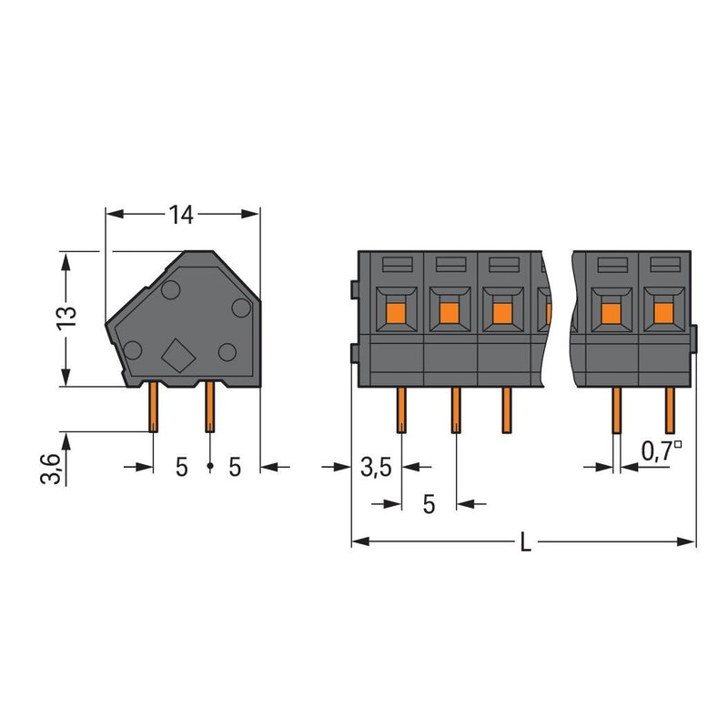 WAGO - Leiterplattenklemme THR-Leiterplattenklemme 236-402/334-604/997- 2,5 mm² − 140 Stück