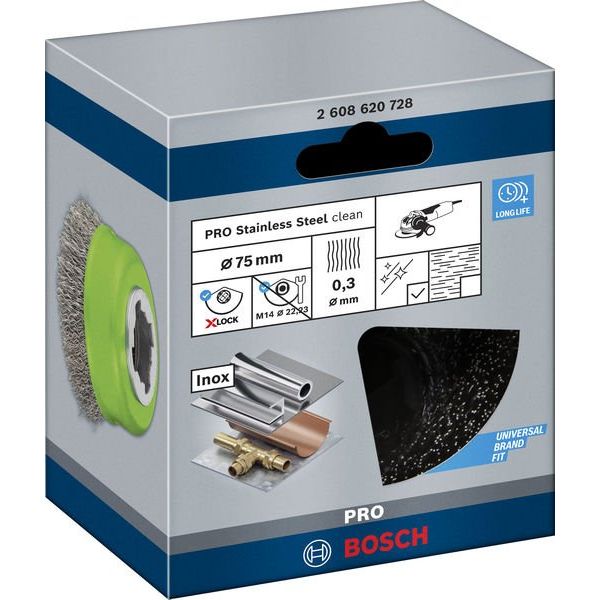 Bosch - Rotierende Drahtbürste PRO Stainless Steel clean 2608620728 X-Lock Topfbürste 75