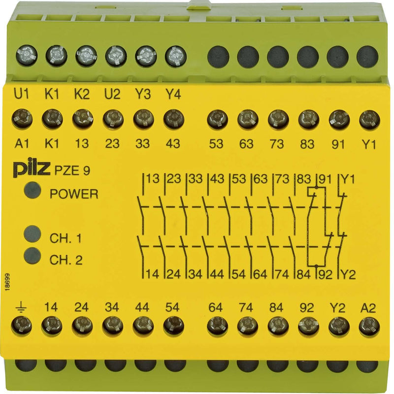 Pilz - Gerät zur Überwachung von sicherheitsgerichteten Stromkreisen Kontakterweiterungsblock PZE 9 #774141 42VAC 8n/o 1n/c