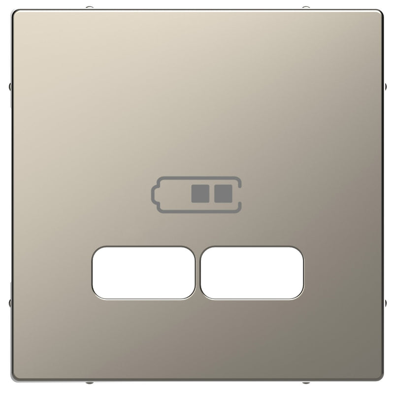 Merten - Einsatz/Abdeckung für Kommunikationstechnik Zentralplatte ni-metall MEG4367-6050 f.USB Ladest.Einsatz