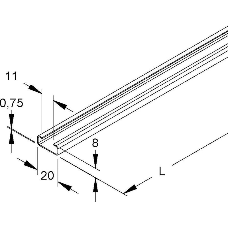 Niedax - Stiel/Profilschiene Reihenschiene 2910/2 GO − 2 Meter