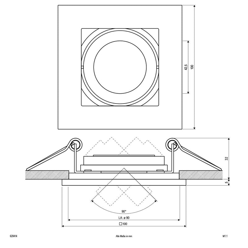 EVN Lichttechnik - Downlight/Strahler/Flutlicht Einbauleuchte quadratisch 620 414 12V GX5,3 50W