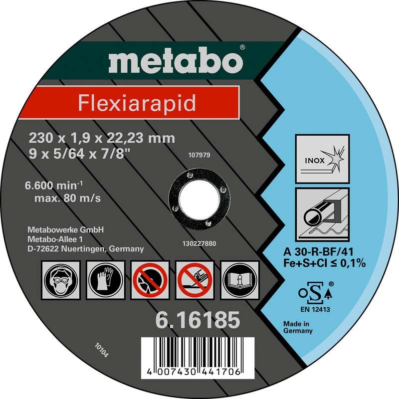 Metabowerke - Trenn-/Schleifscheibe Trennscheibe Flexiarapid 616185000 230x1,9x22,2 Inox − 25 Stück