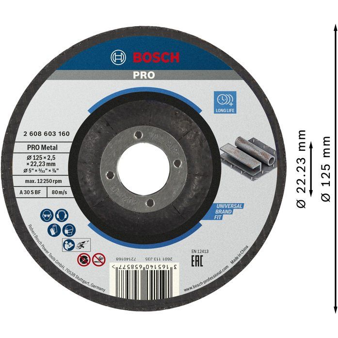 Bosch - Trenn-/Schleifscheibe PRO Metal Trennscheibe, 2608603160 125 x 2.5 x 22.23 mm