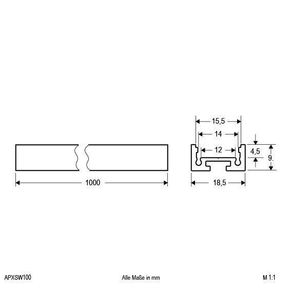 EVN Lichttechnik - Mechanisches Zubehör/Ersatzteile für Leuchten Alu-Profil extra flach APXSW100 100cm weiss