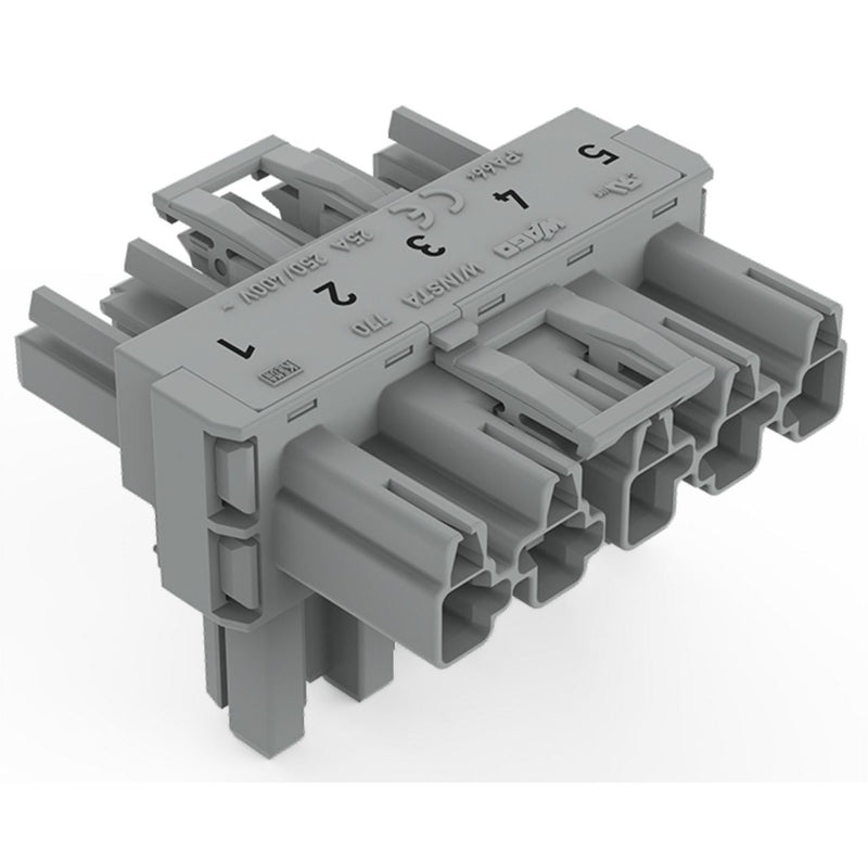 WAGO - Kompaktverteiler für steckbare Gebäudeinstallation T-Verteiler 5-polig 770-1741 Kod. B,grau − 50 Stück