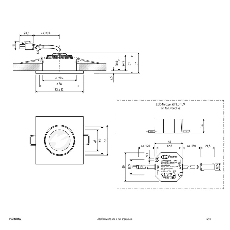 EVN Lichttechnik - Downlight/Strahler/Flutlicht LED-Deckeneinbauleuchte PC24N91402 alu 3000K 230V IP20