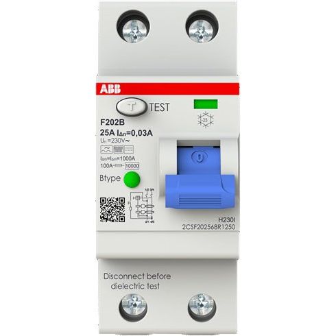 ABB Stotz S&J - Fehlerstrom-Schutzschalter FI-Schutzschalter F202B-25/0,03-2TE TypB 2P,25A,30mA